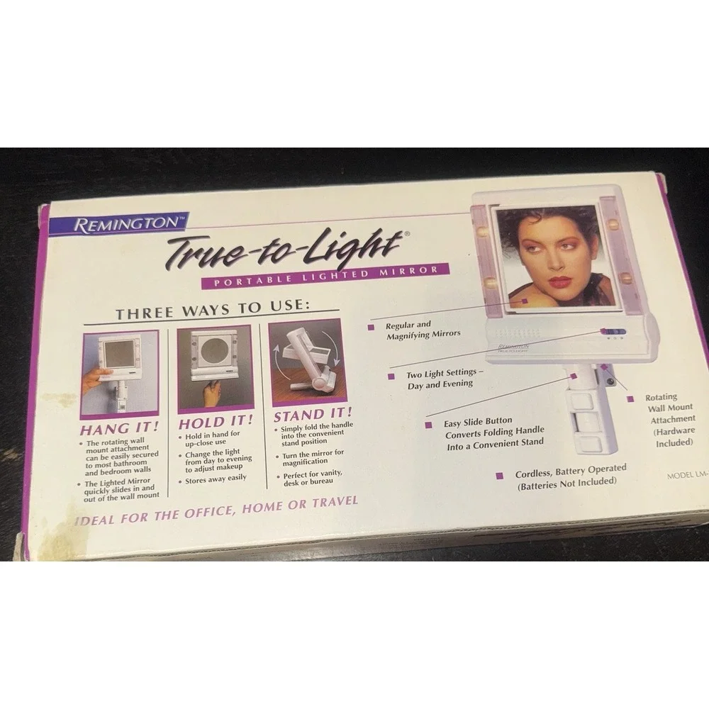 Remington True-to-Light Portable Lighted Makeup Mirror Vintage‎ 1995 LM-5 NOS